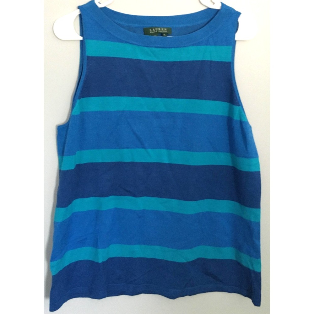 Lauren Ralph Lauren Tank Top Womens XL Blue Stripe Silk/Nylon Blend Sleeveless